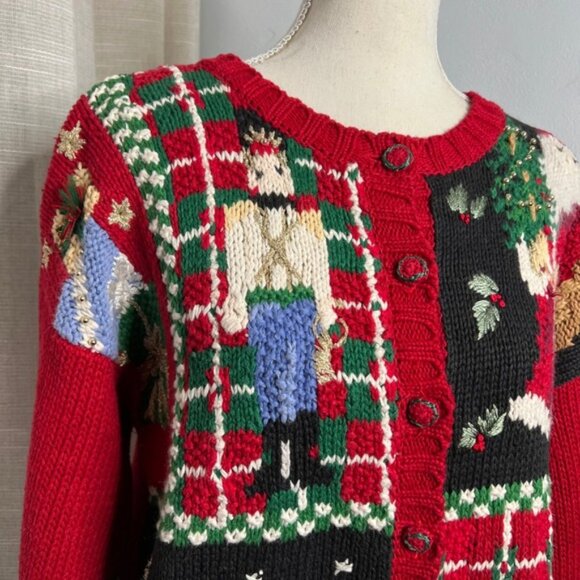 Y2K Vintage Heirloom Collectibles Christmas Sweater Knit Santa Nutcracker MEDIUM - Picture 3 of 12